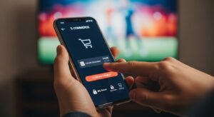 Een veilige online transactie voor een maandelijks IPTV-abonnement op een smartphone.